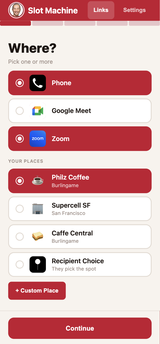 Sender venue selector